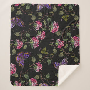 Couverture Sherpa Fleurs de datura brodées : Art Botanique