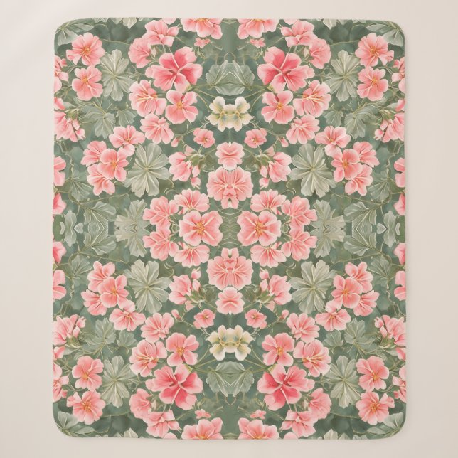 Couverture Sherpa Fleurs de géranium à motifs floraux invisibles (Devant)