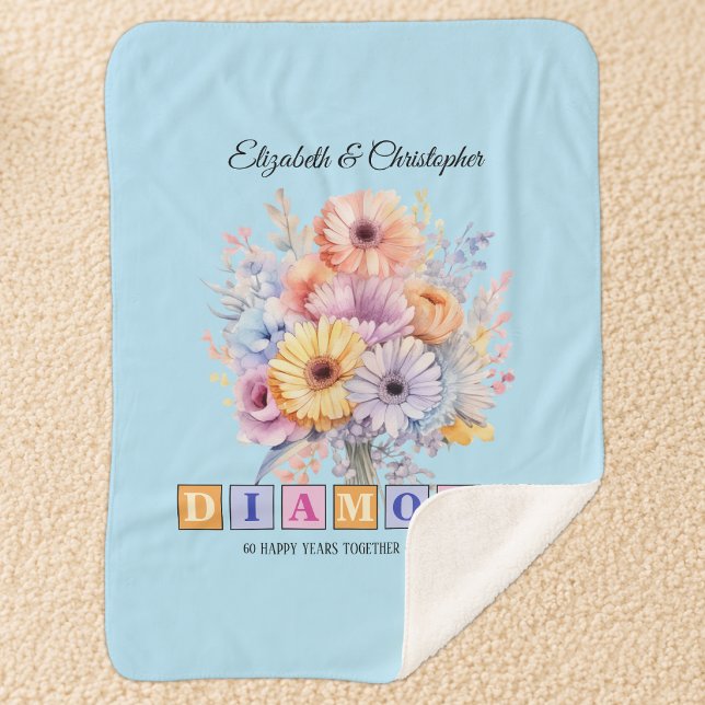 Couverture Sherpa fleurs de gerbera bleu pour le 60e anniversaire de (Créateur téléchargé)