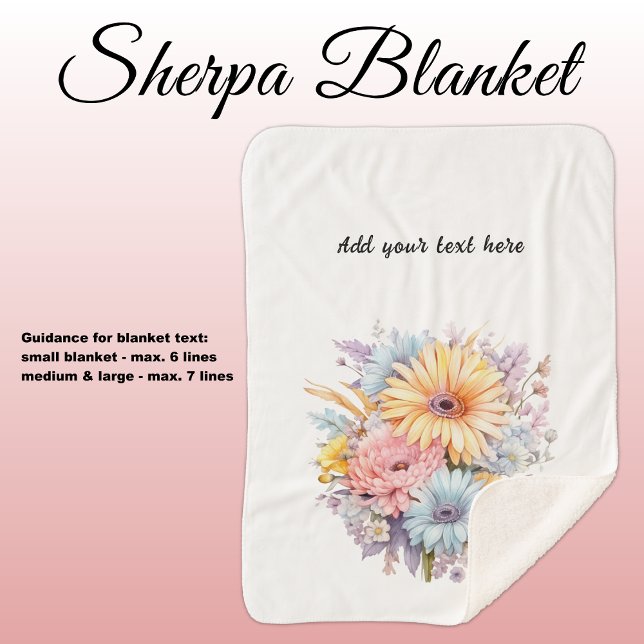 Couverture Sherpa Fleurs de Gerbera texte personnalisé blanc noir (Créateur téléchargé)