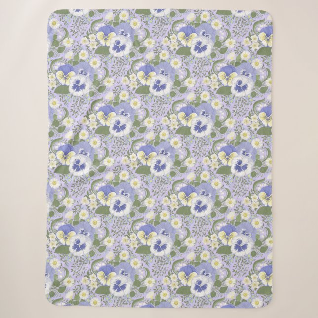 Couverture Sherpa Fleurs de jardin printanier sur lavande (Devant)