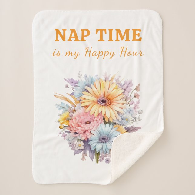 Couverture Sherpa Fleurs de l'heureuse heure de la sieste blanc oran (Devant)