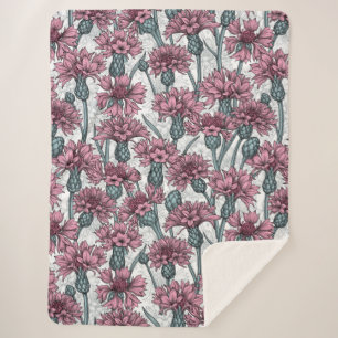 Couverture Sherpa Fleurs de maïs roses, fleurs sauvages sur blanc