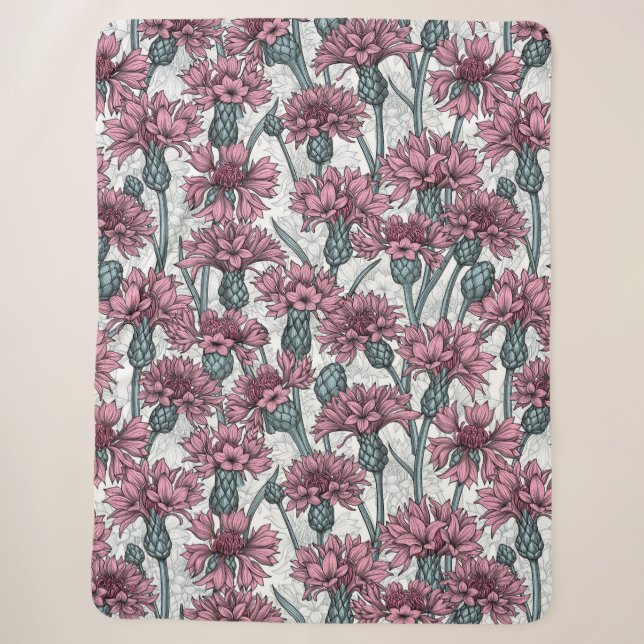 Couverture Sherpa Fleurs de maïs roses, fleurs sauvages sur blanc (Devant)