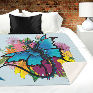 Couverture Sherpa Fleurs de papillon bleu Dragon
