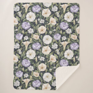 Couverture Sherpa Fleurs de pétunia crème lavande violet