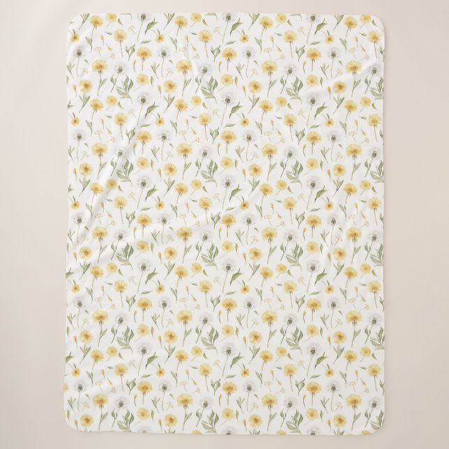 Couverture Sherpa Fleurs de pissenlits jaunes blancs (Devant)
