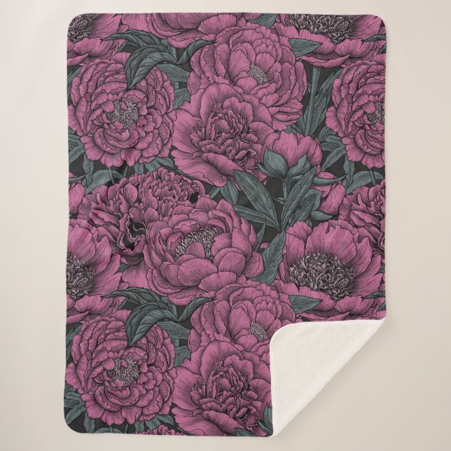 Couverture Sherpa Fleurs de pivoines violettes (Devant)