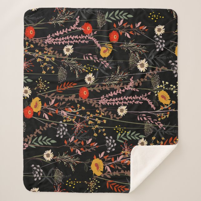Couverture Sherpa Fleurs de prairie en floraison main tiré (Devant)