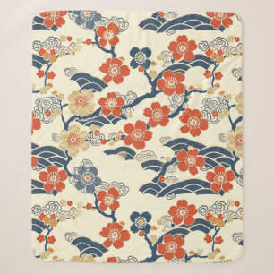 Couverture Sherpa Fleurs de prunier japonais Ume sur fond crème avec