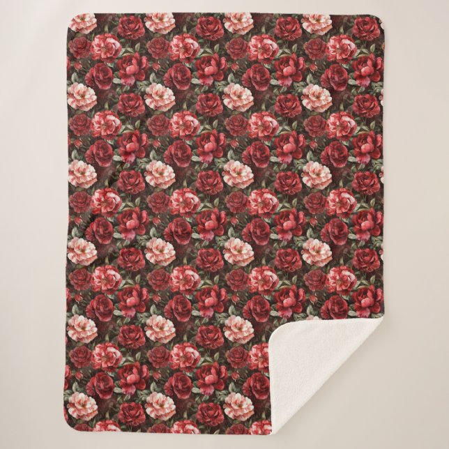 Couverture Sherpa Fleurs de rose rose rouge   (Devant)