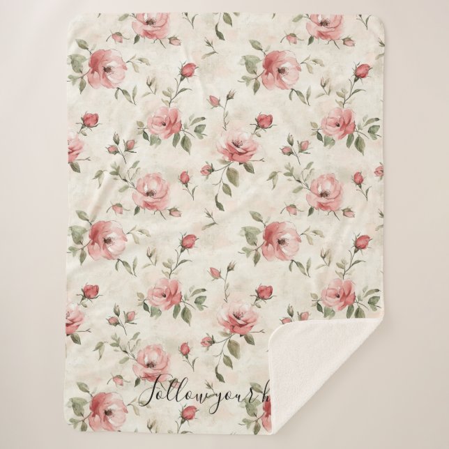 Couverture Sherpa Fleurs de roses roses  (Devant)