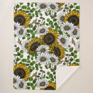 Couverture Sherpa Fleurs de soleil et marguerites, jardin d'été 3