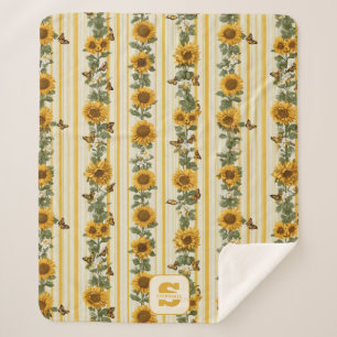 Couverture Sherpa Fleurs de soleil et papillons sur bandes jaunes