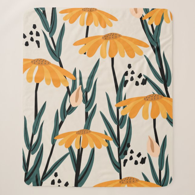 Couverture Sherpa Fleurs de soleil jaunes (Devant)