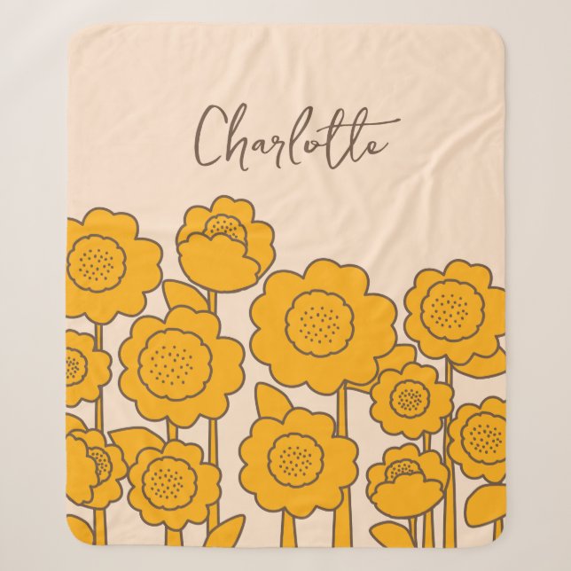Couverture Sherpa Fleurs de soleil jaunes Nom personnalisable (Devant)