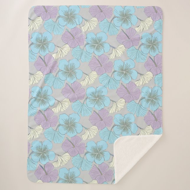 Couverture Sherpa "Fleurs de trèfle bleu pastel et violet” (Devant)