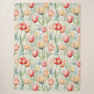 Couverture Sherpa Fleurs de tulipes rouges jaunes bleues