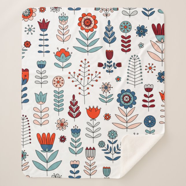 Couverture Sherpa Fleurs dessinées à la main sans couture motif (Devant)