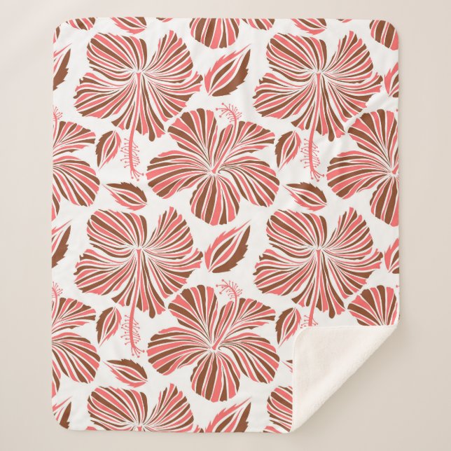Couverture Sherpa Fleurs d'hibiscus hawaïens : style tropical brun. (Devant)
