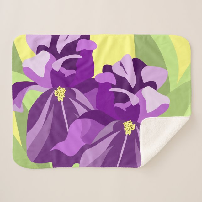 Couverture Sherpa Fleurs d'Iris Pourpre Barbu (Devant (Horizontal))