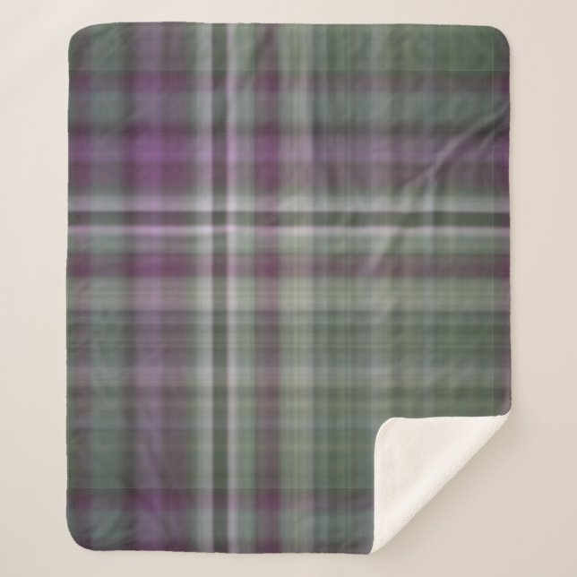 Couverture Sherpa Fleurs d'ombre Carreaux Verts et Violets (Devant)