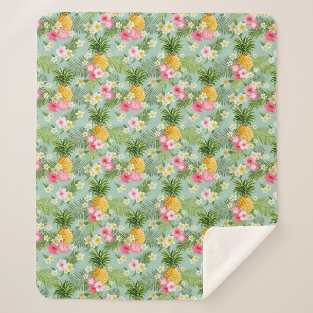 Couverture Sherpa Fleurs et ananas tropicaux (Devant)