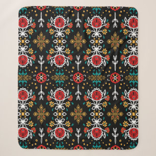 Couverture Sherpa Fleurs et fleurs colorées folk sans couleur et