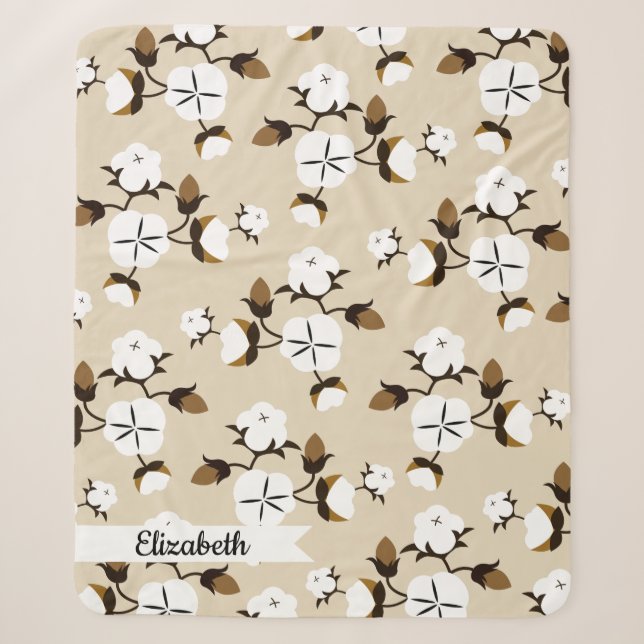 Couverture Sherpa Fleurs et nom de coton Farmhouse moderne en Script (Devant)