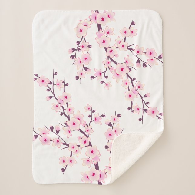 Couverture Sherpa Fleurs florales de cerisier rose blanc (Devant)
