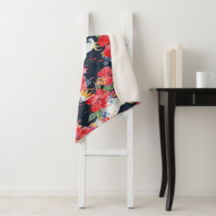 Couverture Sherpa Fleurs florales Fleurs de feuillage Hibiscus rouge
