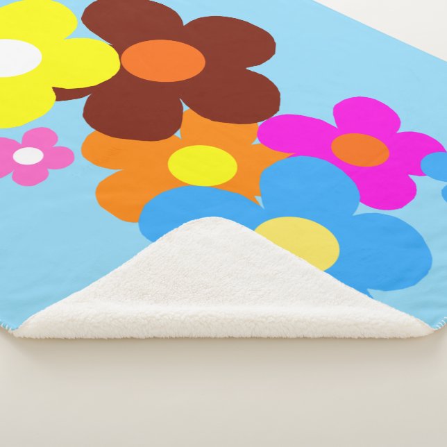Couverture Sherpa Fleurs heureuses ciel bleu clair (3/4)