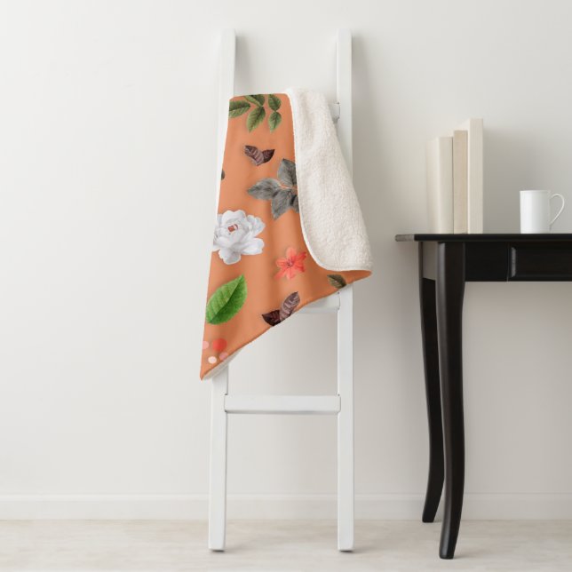 Couverture Sherpa Fleurs jaunes et roses blanches 25 (En situation)