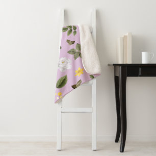 Couverture Sherpa Fleurs jaunes et roses blanches 5