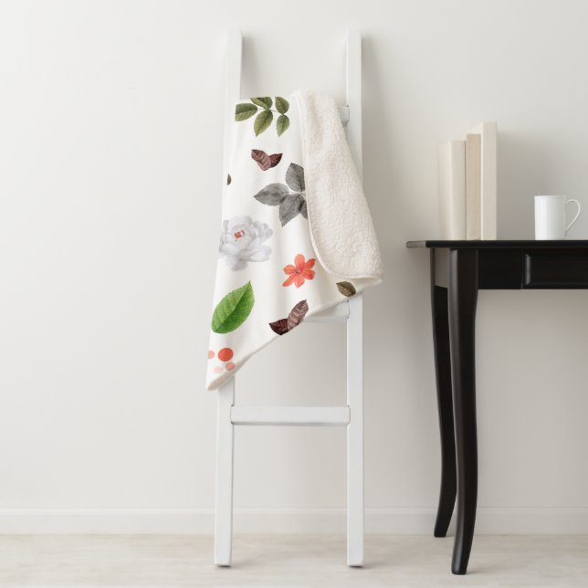 Couverture Sherpa Fleurs jaunes et roses blanches 7 (En situation)
