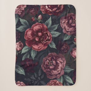 Couverture Sherpa Fleurs lunatiques motif aquarelle rouge foncé