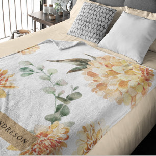 Couverture Sherpa Fleurs modernes Jaune & Kraft Cadeau personnalisé