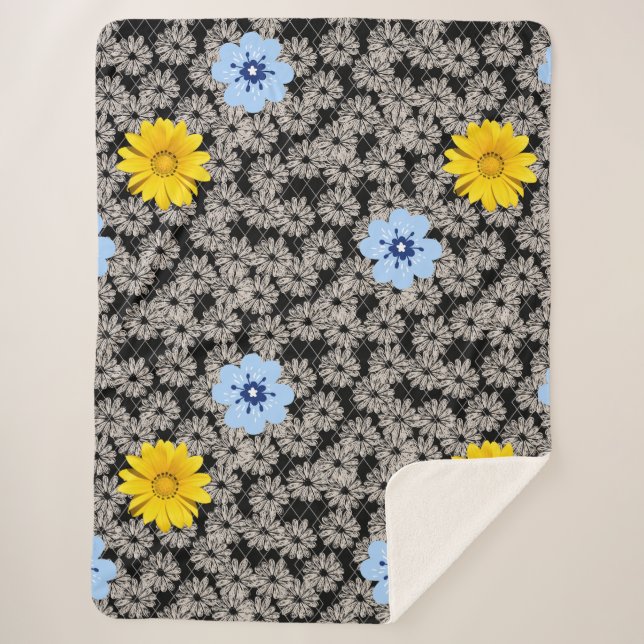 Couverture Sherpa Fleurs motif 19.b. BG noir (Devant)
