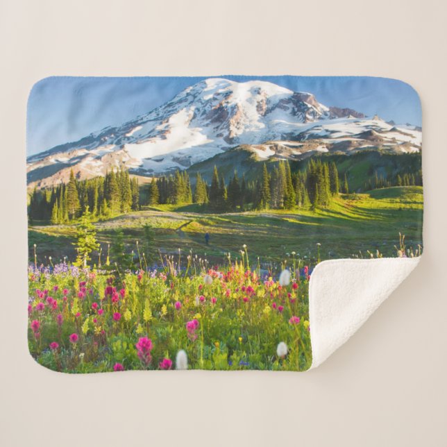Couverture Sherpa Fleurs | Mt. Rainier Fleurs sauvages (Devant (Horizontal))