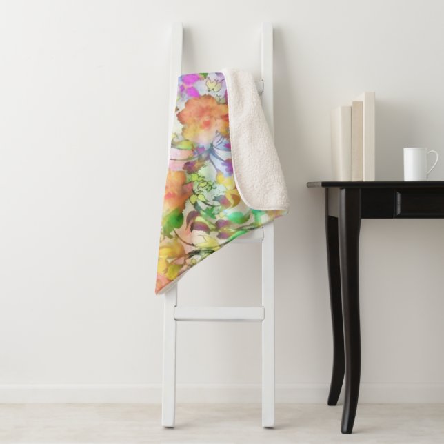 Couverture Sherpa Fleurs pastel (En situation)