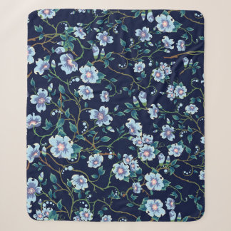 Couverture Sherpa Fleurs pour enfants : bleu foncé transparent