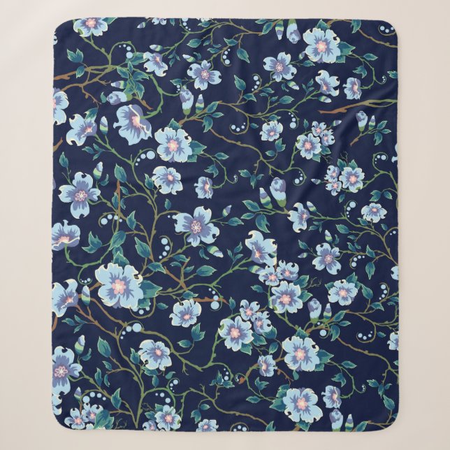 Couverture Sherpa Fleurs pour enfants : bleu foncé transparent (Devant)