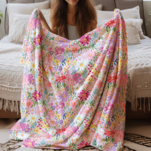 Couverture Sherpa Fleurs printanières estivales à l'aquarelle de sty