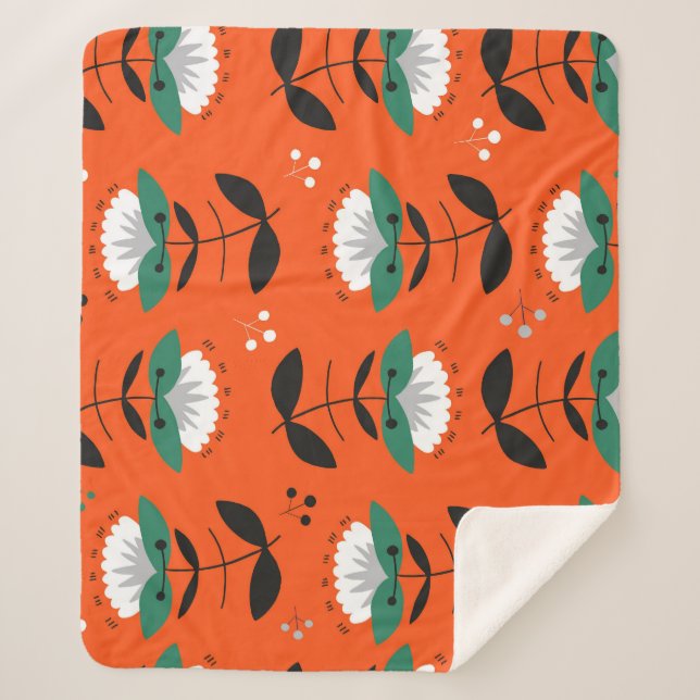 Couverture Sherpa Fleurs rétro, feuille : motif sans soudure. (Devant)