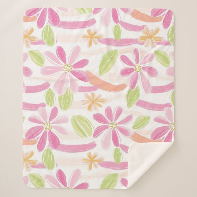Couverture Sherpa Fleurs Rétro Pastel (2) (Devant)