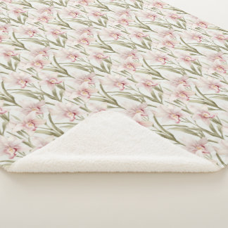 Couverture Sherpa Fleurs Rose Pâle et Orchidée Sag
