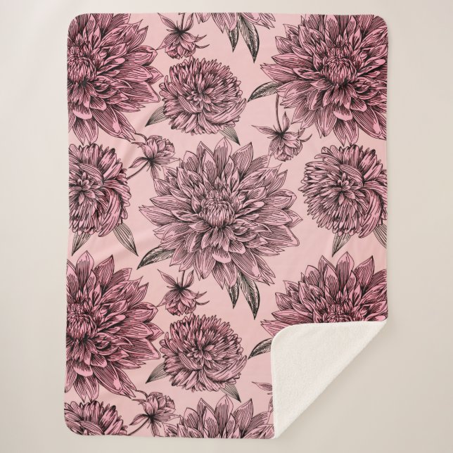 Couverture Sherpa Fleurs rose vif vintages Motif illustré (Devant)