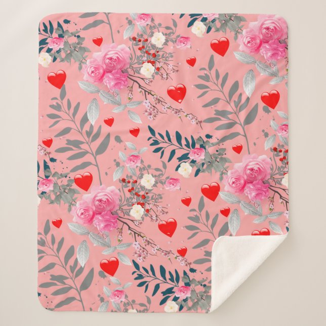 Couverture Sherpa Fleurs roses (Devant)
