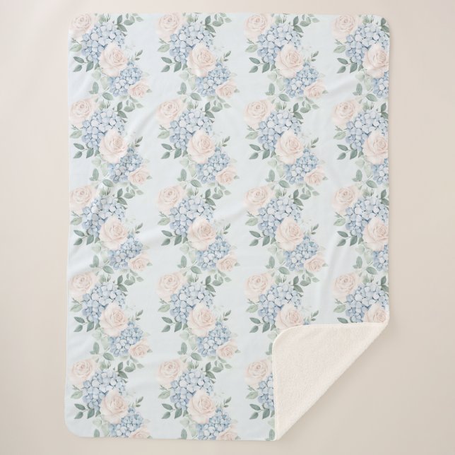 Couverture Sherpa Fleurs roses bleues romantiques  (Devant)