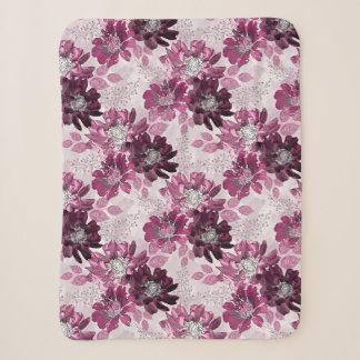 Couverture Sherpa Fleurs roses et bordeaux sur rose poussiéreux